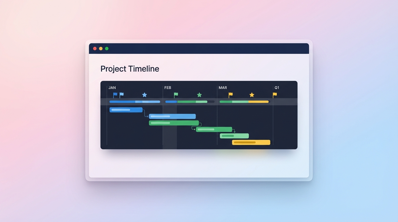 90-day technical sprint timeline dashboard showing project phases